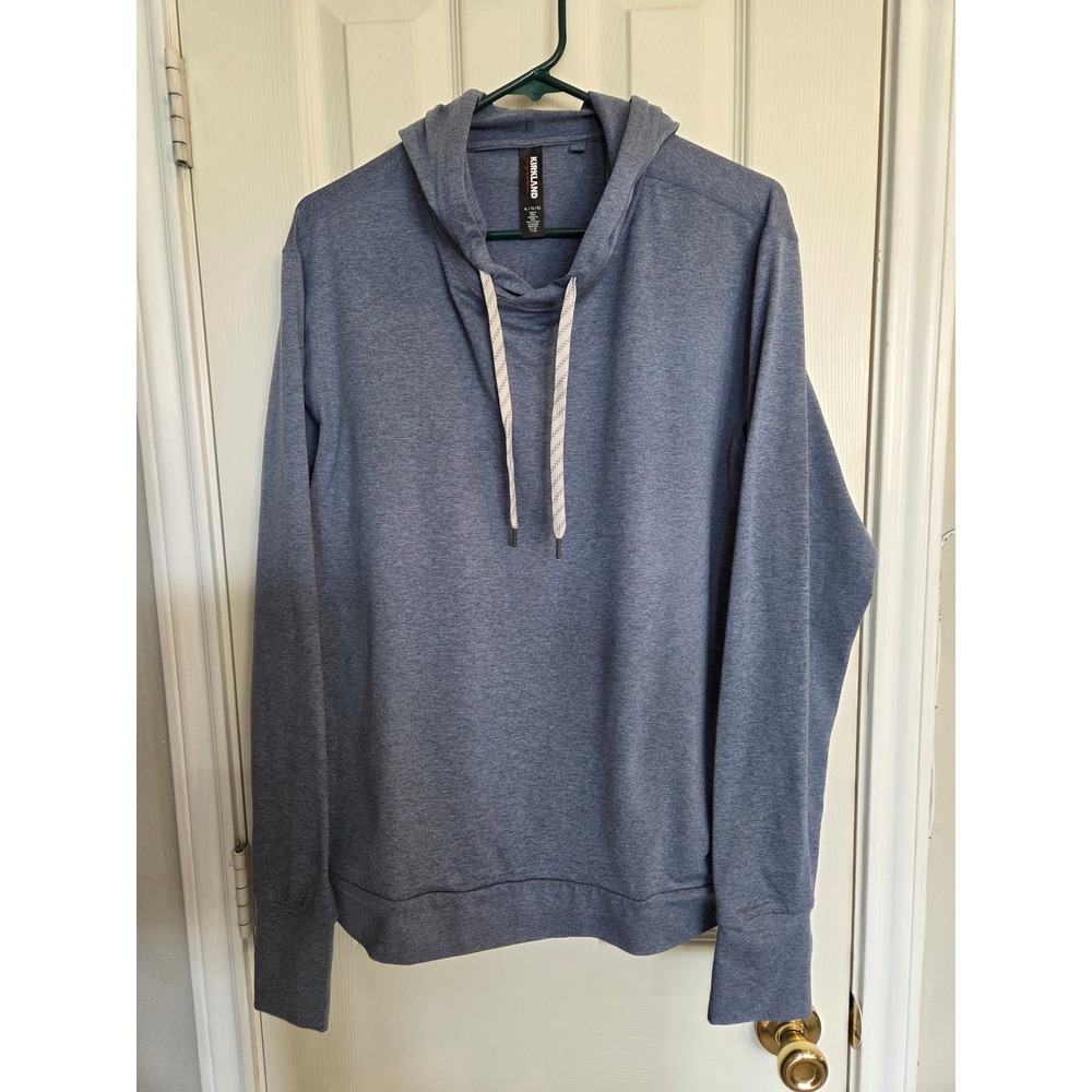 Kirkland Signature Mens XL Blue Heathered Lightweight Pullover Hoodie Thumbholes